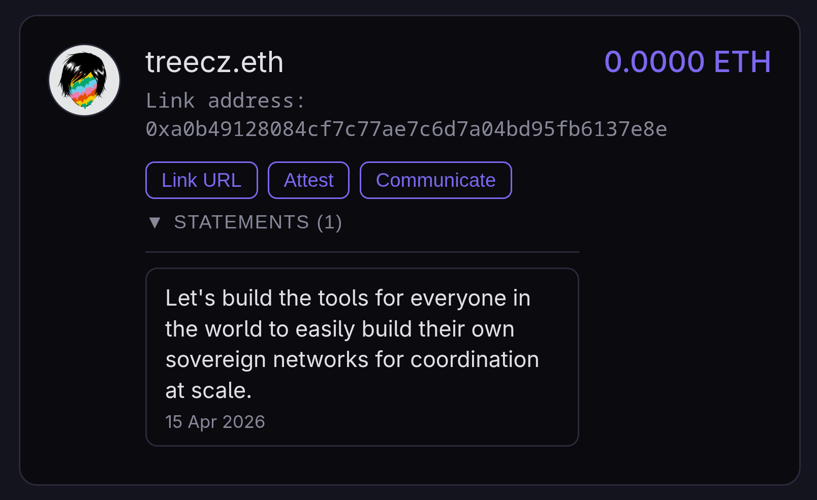 Mutual attestation between sovereign pair with treecz.eth — both peers signed the shared statement